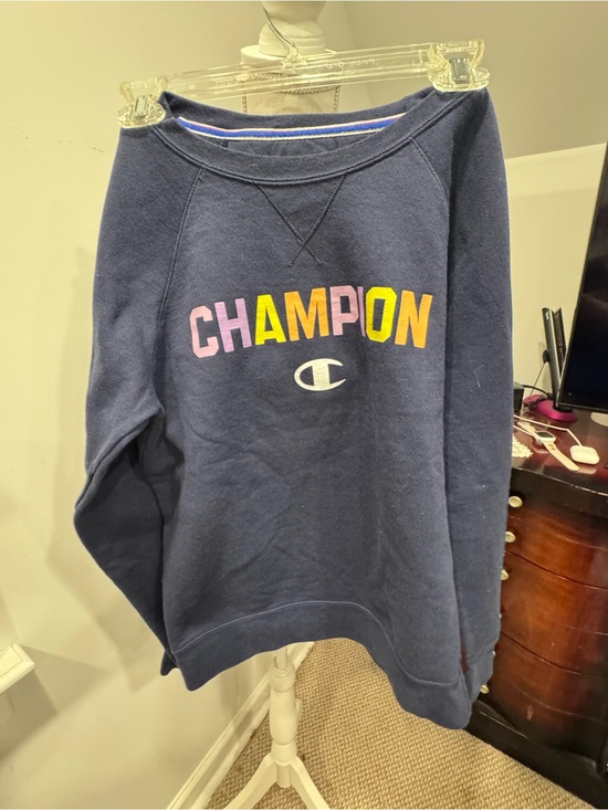 Champion Sweaters - Champion Navy Sweatshirt with Multicolor Lettering